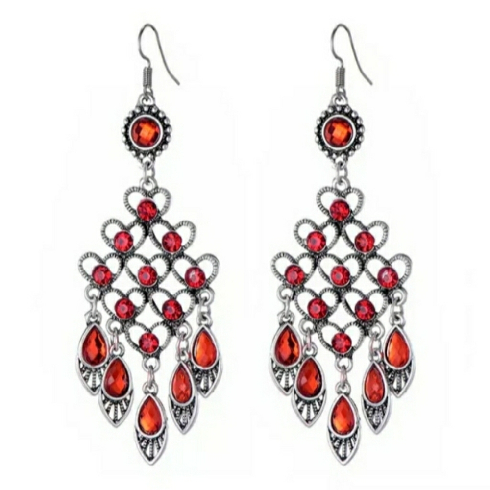 Red Crystal Gypsy Dangle Earrings
